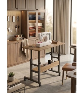 Atlas Yüksekliği Ayarlanabilir Dikiş Makinesi Sehpası Tekerlekli Çok Amaçlı Çalışma Masası Raflı 80x40 cm