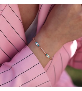 Zirkon Taşlı Mavi Mine İşli Göz Modeli Rose Gold Kaplama Gümüş Bileklik