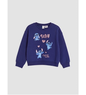 LCW Kids Lacivert Stitch Baskılı Kız Çocuk Kalın Sweatshirt
