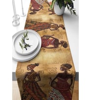 Pelangi Afrika Etnik Desenli Leke Tutmaz Kumaş Salon Mutfak Masa Değişik Ranır Modelleri Runner, Bej-Kahverengi 40 x 140