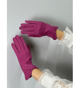 FIRFIR DETAYLI DOKUNMATİK PARMAK KAŞMİR KADIN ELDİVEN (Pembe)
