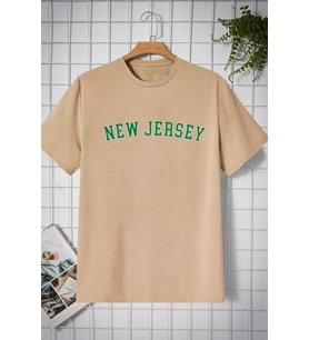Unisex New Jersey Baskılı T-shirt (Bej)