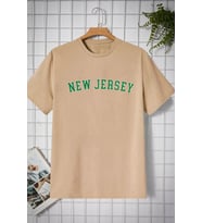 Unisex New Jersey Baskılı T-shirt (Bej)