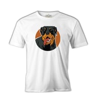 Rottweiler Dog with Circular Background Beyaz Erkek Tshirt