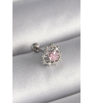 316L Çelik Gümüş Renk Zirkon Taşlı Kalp Tragus Piercing 5886 - HPSBYI3910-6029