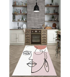 Pembe Kaymaz Tabanlı Yıkanabilir Soyut Mutfak Halısı AR701