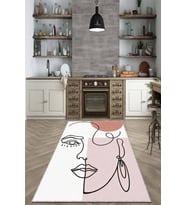 Pembe Kaymaz Tabanlı Yıkanabilir Soyut Mutfak Halısı AR701