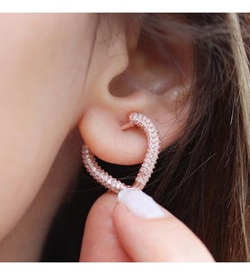 3 Boyutlu Kalp Rose Gold Kaplama Gümüş Küpe