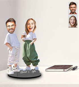 Kişiye Özel Sevgili Tasarımlı Karikatür İki Katmanlı Ahşap Biblo Model-28