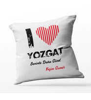 Kişiye Özel Yozgat Seninle Daha Güzel Tema Kare Saten Yastık (Beyaz)