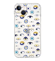 PrintiFy iPhone 13 Mini ile Uyumlu Nazar Boncuğu 2 Baskılı Kamera Korumalı Şeffaf Silikon Kılıf