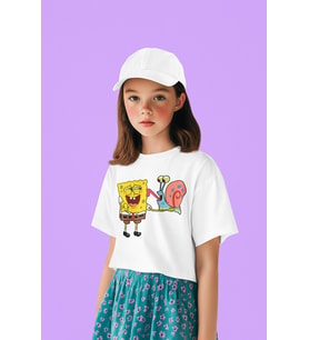 Unisex Süngerbob Ve Salyangoz Baskılı Çizgi Film Çocuk Tişört (1-12 YAŞ)