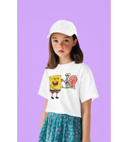 Unisex Süngerbob Ve Salyangoz Baskılı Çizgi Film Çocuk Tişört (1-12 YAŞ)