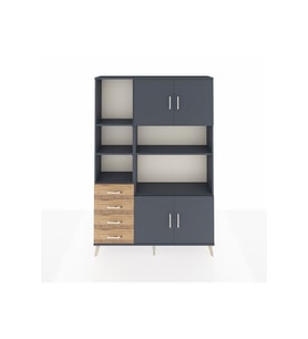 Arges Dolap 8 Raflı 4 Çekmeceli 4 Kapaklı 132x30x195 Antrasit-Antrasit/Çam
