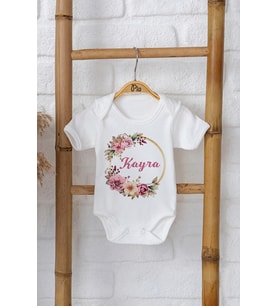 Pia Baby Premium %100 Pamuk İsme Özel Organik Baskılı Çıtçıtlı Bebek Body Zıbın Modelleri 5072-16 (Ekru)