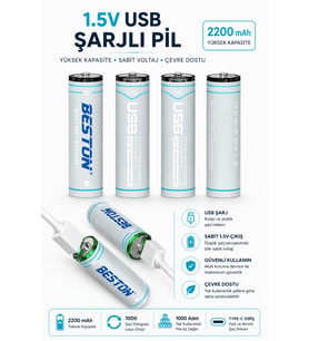 Type-C Şarjlı AA Pil 2200MAH 1.5V Li-ion USB Şarj Edilebilir Kalem Pil Yüksek Kapasiteli Uzun Ömürlü 4’lü Set