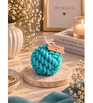 Mumelia Örgü Sıcaklığı - Doğal Soya Dekoratif Blok Mum - Büyük Boy - Turkuaz - 2'li