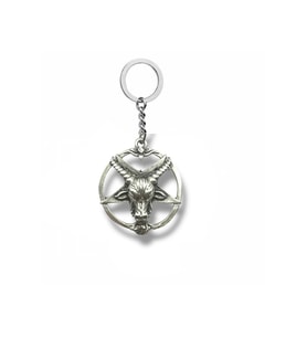 Ters Pentagram ve Goat Head Figürlü Gümüş Renk Gotik Unisex Anahtarlık – Metal Aksesuar