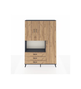 Arges Gardrop 7 Raflı 3 Çekmeceli 3 Kapaklı 132x30x195 Antrasit-Çam