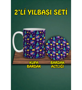 Yılbaşı Temalı Kupa ve Bardak Altlığı Seti