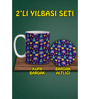 Yılbaşı Temalı Kupa ve Bardak Altlığı Seti