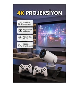 4K Projeksiyon Cihazı – Wi-Fi 6, Bluetooth 5.0 ve 10.000+ Oyun Desteği