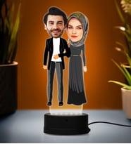 Doğum Günü Hediyesi,Sevgiliye Hediye, Kişiye Özel Fotoğraflı Tesettür Çift 4 Karikatür 3D Led Lamba (Beyaz)