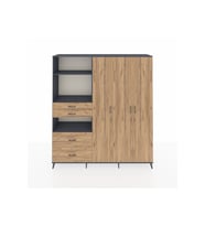 Hyperion Gardrop 12 Raflı 4 Çekmeceli Tek Askılı 220x44x243 Antrasit-Çam/Çam