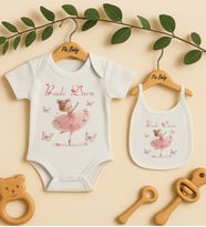 Pia Baby Premium %100 Pamuk İsme Özel Organik Baskılı Çıtçıtlı Bebek Body Ve Önlük 5006-20 (Ekru)