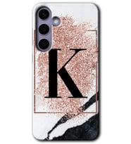 Galaxy S24 Plus Kılıf HD Desen Baskılı Kılıf - Pembe Mermer Desenli K Harfi