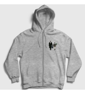 Presmono Unisex Gri Walk Film Leon Fermuarlı Kapüşonlu Sweatshirt 247642tt