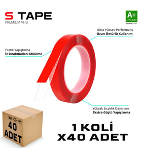 Çift Taraflı Bant 10mm x 33 Metre Şeffaf Silikon VHB Bant 40'lı Koli A+Kalite
