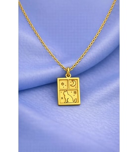 Kişiye Özel 925 Ayar Gümüş Pencere Detaylı Kedi Tasarım Kolye (Gold)