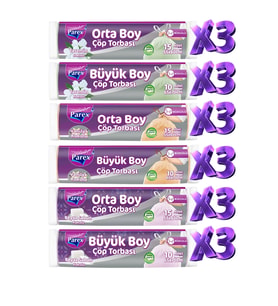 Orta ve Büyük Boy Büzgülü Kokulu 18 Paket Çöp Torbası Seti