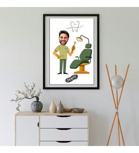 Kişiye Özel Diş Hekimi Karikatürlü Duvar Tablosu Yapışkanlı Sök Tak Çerçeveli 20x30cm - Dişçi ve Diş Hekimliğine Hediye