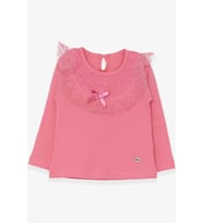 Breeze Kız Çocuk Uzun Kollu Tişört Fiyonklu Güpürlü 1.5-5 Yaş, Mercan