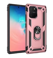 Samsung Galaxy S10 Lite (A91) Kılıf Metal For Car Yüzüklü Standlı Military Ring Serisi (Rose)