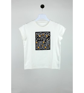 8-16 Yaş Kız Çocuk Baskılı Tshirt Beyaz