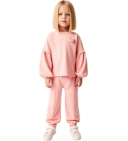 Kız Çocuk Waffle Dokulu Sweatshirt ve Pantolon Takımı Kaliteli Şık Rahat Günlük