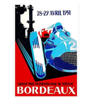 Bordeaux Grand Prıx : Vintage 1951 Otomobil Yarışı Baskı Tablo Ahşap Poster Dekoratif