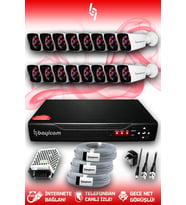 BAYICAM 16 Kameralı Kare 16 Dış Kamera Set HDD'siz Full HD Gece Görüşlü Güvenlik Kamerası Sistemi