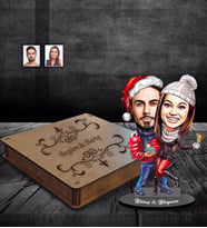 Kişiye Özel Sevgili Yılbaşı Karikatürlü Ahşap Biblo Kutulu Model-4