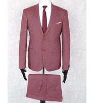 Yelekli  Slimfit Drop 6 Takım Elbise (Bordo)
