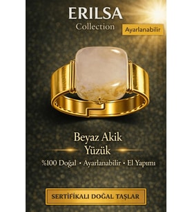 Sertifikalı Beyaz Akik Yüzük Doğal Taş Yüzük Ayarlanabilir El Yapımı Enerji Taşı (Çok Renkli)