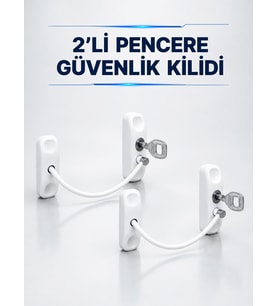 Anahtarlı Pencere Güvenlik Aparatı Beyaz Kablolu Açılma Sınırlayıcı 2’li Set