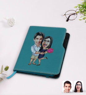 BK Gift Kişiye Özel Sevgililer Karikatürlü Turkuaz Termo Deri Defter-108