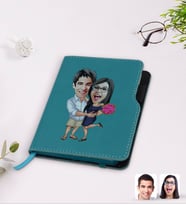 BK Gift Kişiye Özel Sevgililer Karikatürlü Turkuaz Termo Deri Defter-108