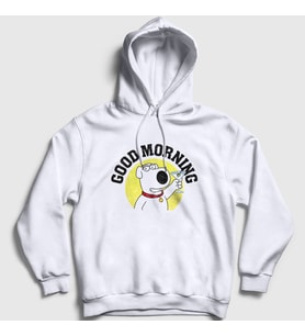 Presmono Unisex Beyaz Morning Brian Griffin Family Guy Kapüşonlu Sweatshirt 300680tt
