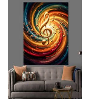 Renkli Spiral Notalar Ve Sol Anahtarı Dekoratif Kanvas - Mdf Ahşap Tablo