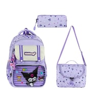 İlkokul Kız Çocuk Çantası 3'lü Set Kuromi Benzeri 40*30 Cm Beslenme Çantası Kalem Kutusu Ortopedik